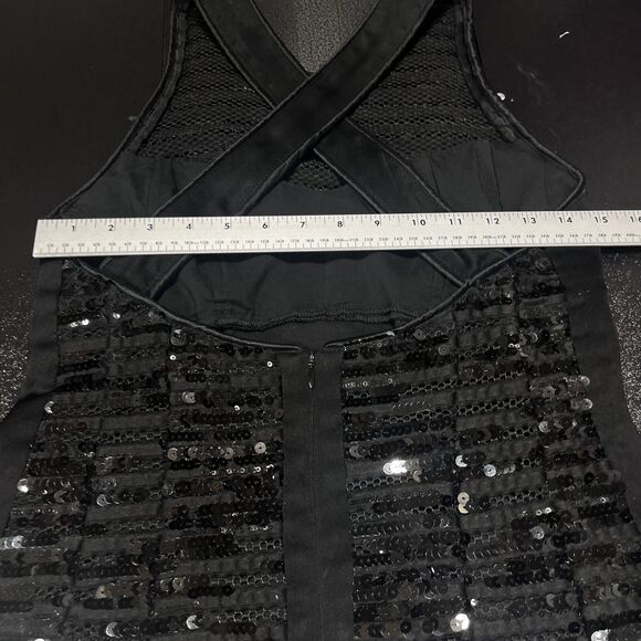Nanette Lepore Roulette Black Sequin Dress Womens 8 Criss Cross Back Party Event - Picture 11 of 16